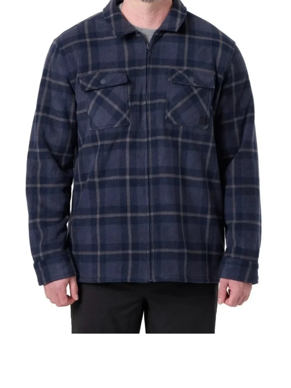 Men's Navy Plaid Lightweight Zip Sherpa Shirt Jacket NWT